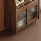 Modish Brown Wood Narrow Sideboard with Glass Doors