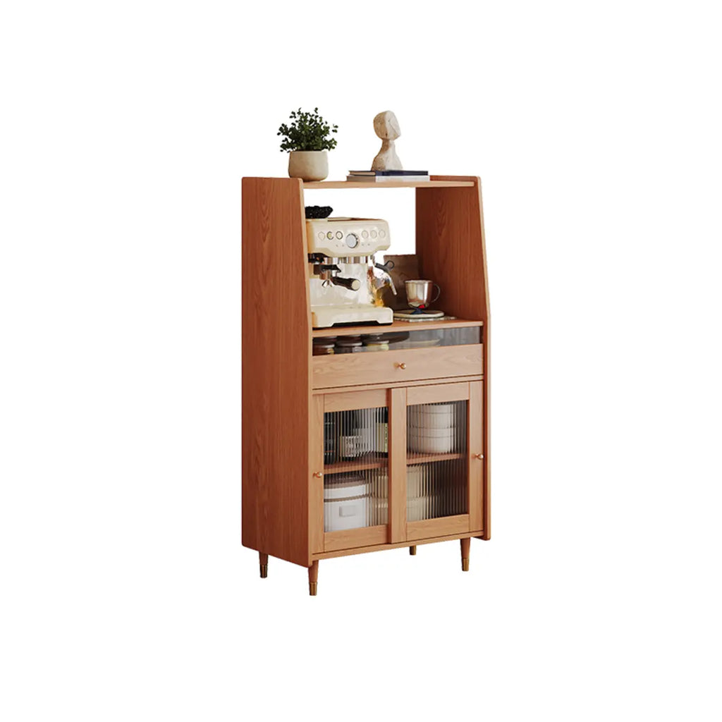 Modish Brown Wood Narrow Sideboard with Glass Doors
