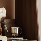 Modish Brown Wood Narrow Sideboard with Glass Doors