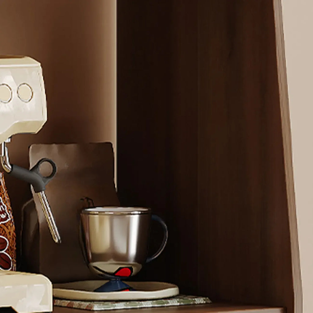 Modish Brown Wood Narrow Sideboard with Glass Doors