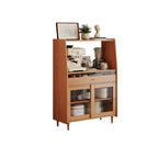 Modish Brown Wood Narrow Sideboard with Glass Doors