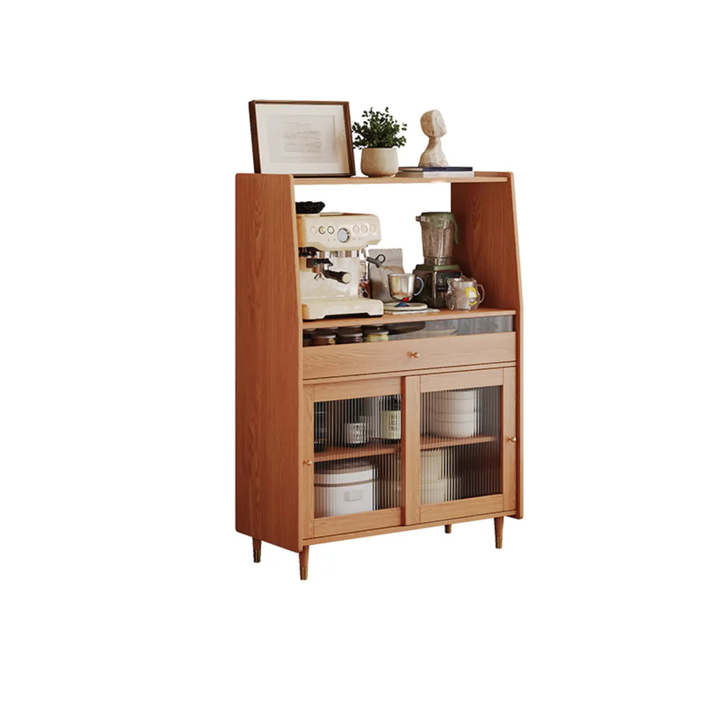 Modish Brown Wood Narrow Sideboard with Glass Doors