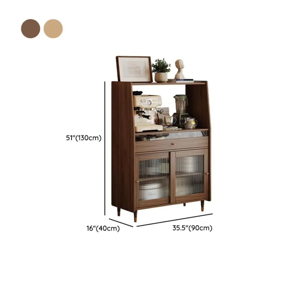 Modish Brown Wood Narrow Sideboard with Glass Doors