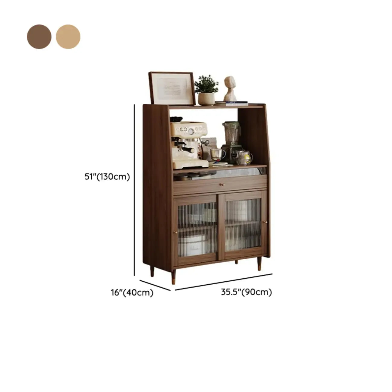 Modish Brown Wood Narrow Sideboard with Glass Doors