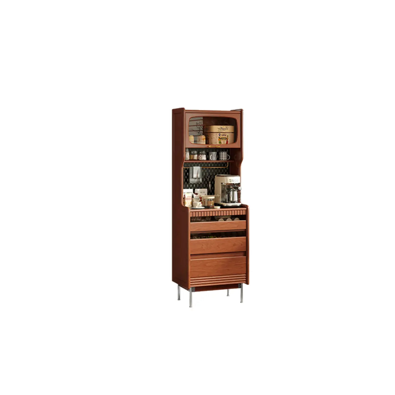 Narrow Brown Marble Countertop Wooden Display Buffet