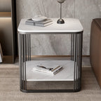 Sleek Square Stone Top Metal Frame Side Table in White/Black