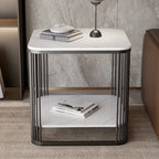 Sleek Square Stone Top Metal Frame Side Table in White/Black