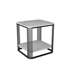 Sleek Square Stone Top Metal Frame Side Table in White/Black