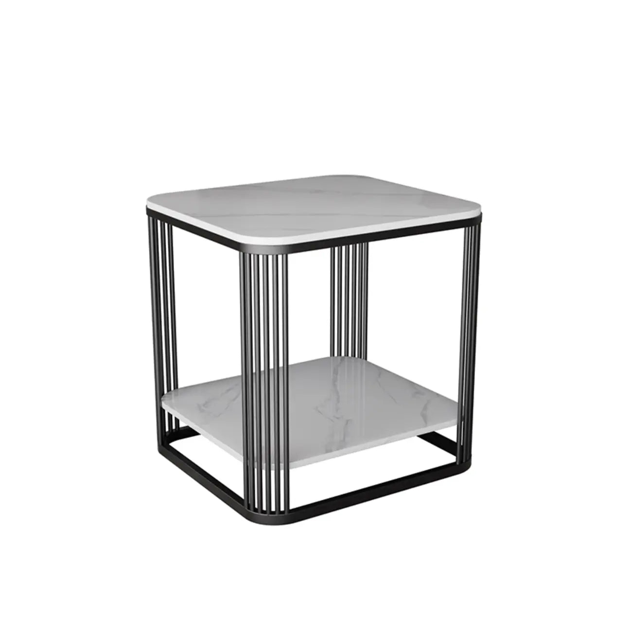 Sleek Square Stone Top Metal Frame Side Table in White/Black