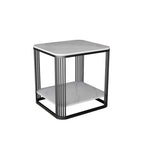 Sleek Square Stone Top Metal Frame Side Table in White/Black