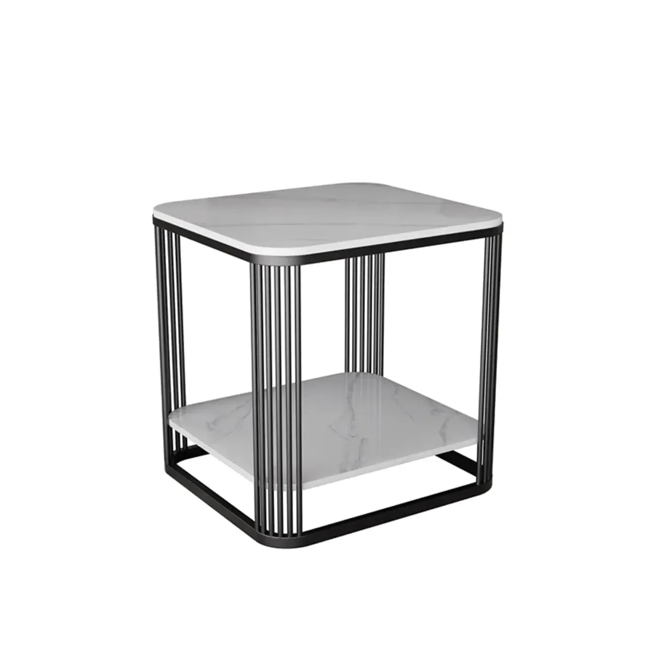 Sleek Square Stone Top Metal Frame Side Table in White/Black
