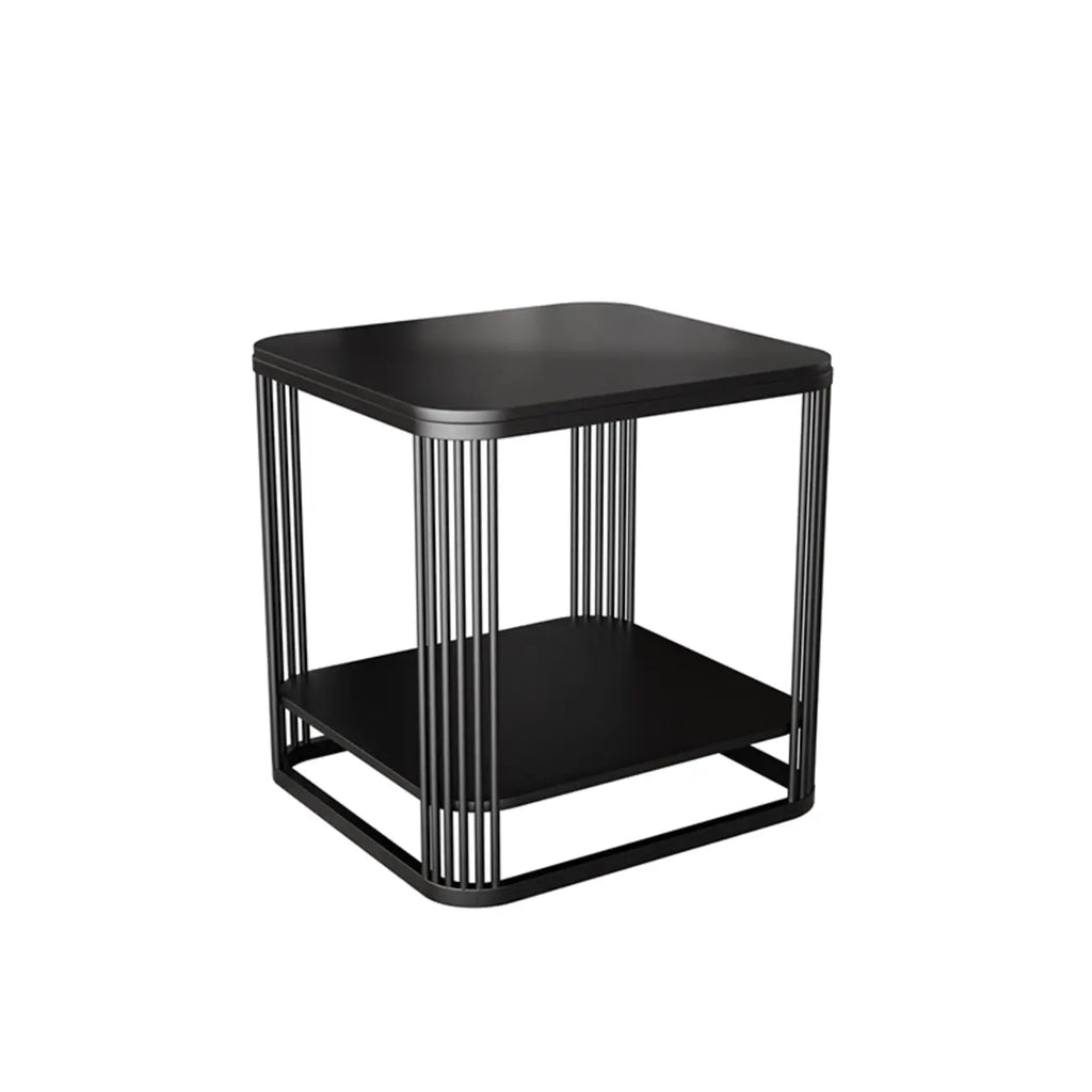 Sleek Square Stone Top Metal Frame Side Table in White/Black