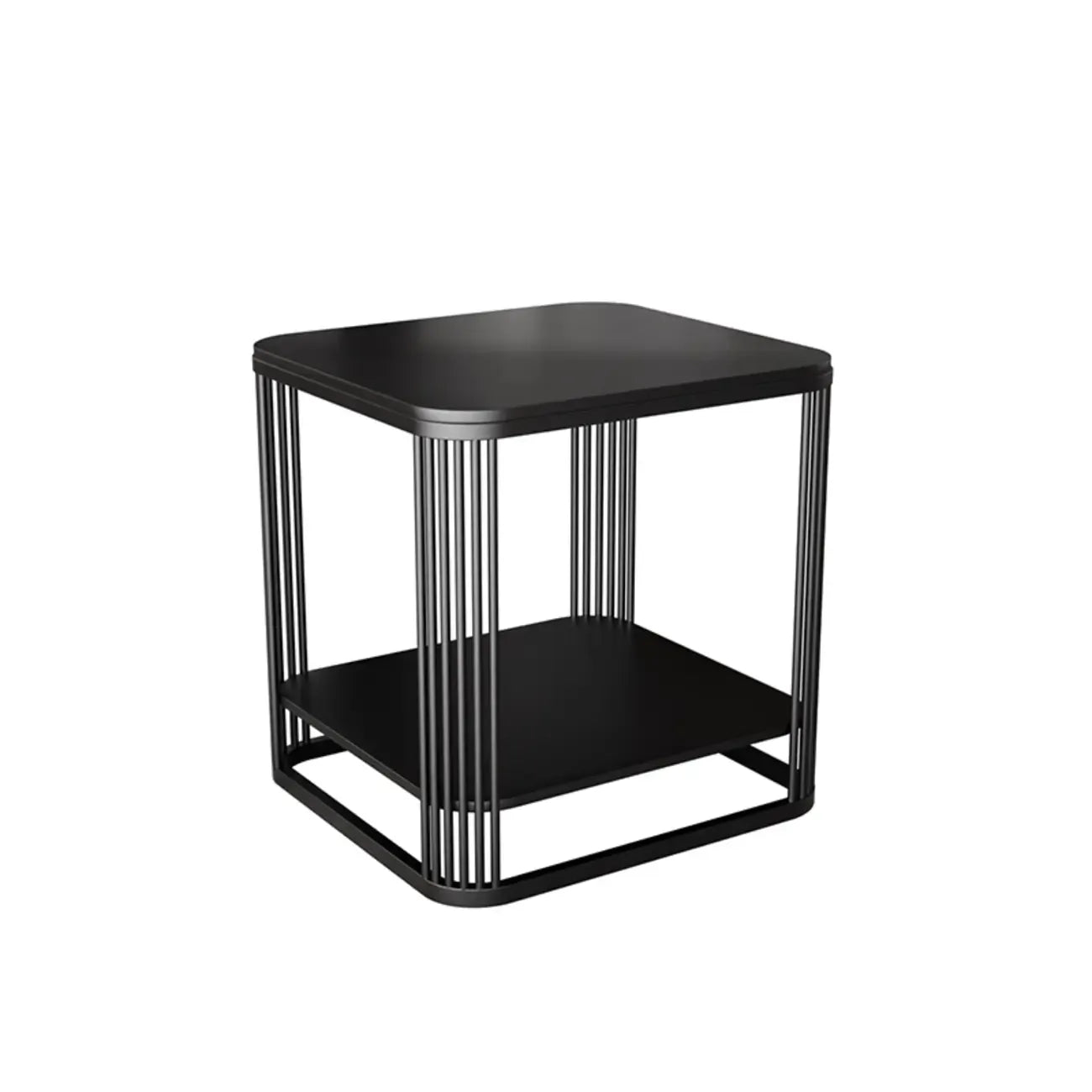Sleek Square Stone Top Metal Frame Side Table in White/Black