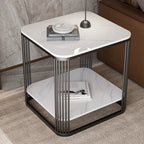 Sleek Square Stone Top Metal Frame Side Table in White/Black