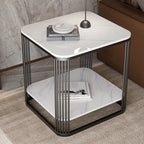 Sleek Square Stone Top Metal Frame Side Table in White/Black