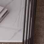 Sleek Square Stone Top Metal Frame Side Table in White/Black