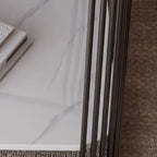 Sleek Square Stone Top Metal Frame Side Table in White/Black