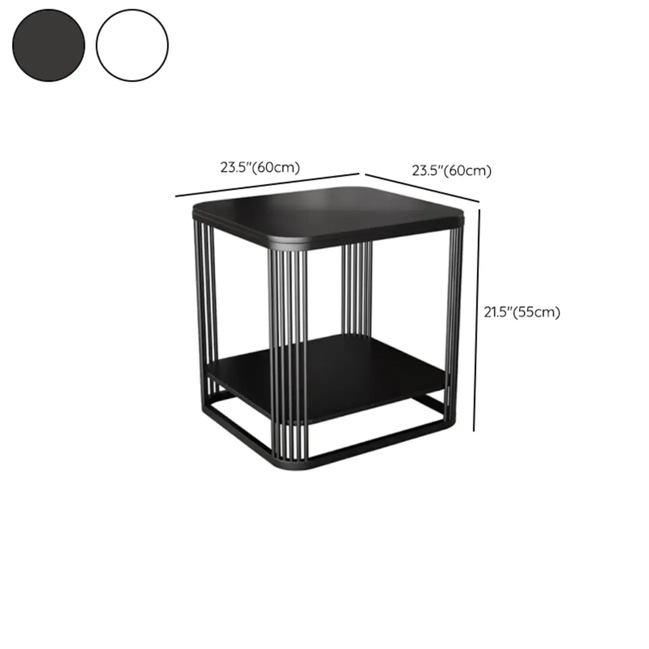 Sleek Square Stone Top Metal Frame Side Table in White/Black
