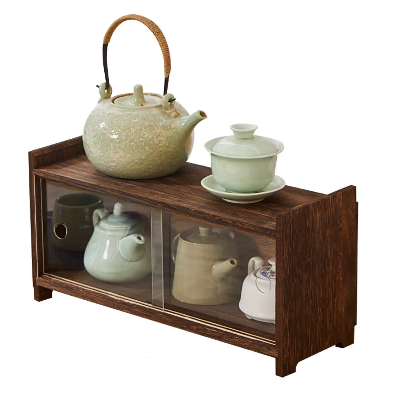 Traditional Wood Glass Door Kitchen Storage Cabinet