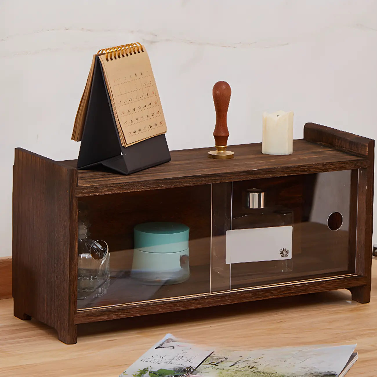 Traditional Wood Glass Door Kitchen Storage Cabinet