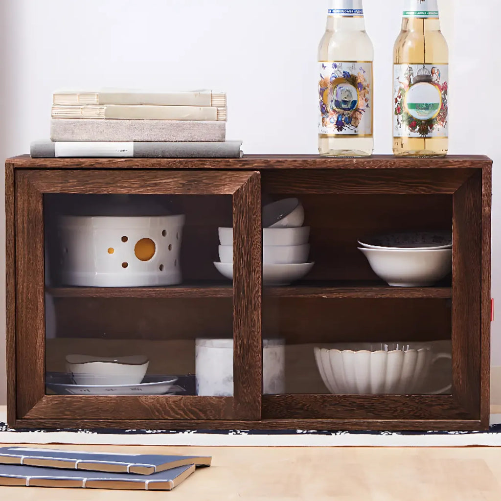 Traditional Wood Glass Door Kitchen Storage Cabinet