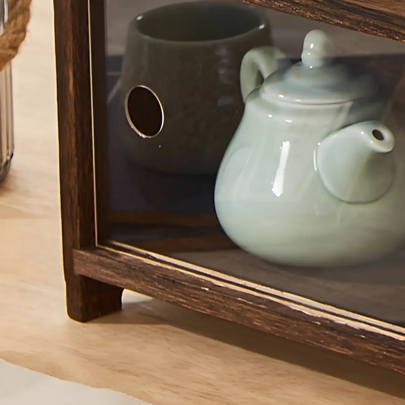 Traditional Wood Glass Door Kitchen Storage Cabinet