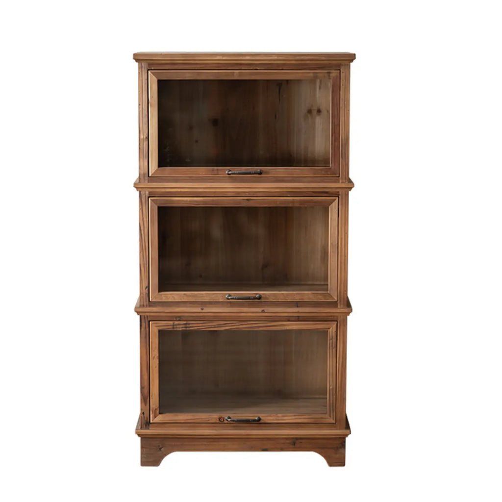 Rustic Brown Minimalist Wooden Ground China Cabinet with Multiple Cabinets and Shelves, Glass Doors