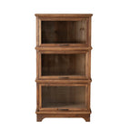 Rustic Brown Minimalist Wooden Ground China Cabinet with Multiple Cabinets and Shelves, Glass Doors