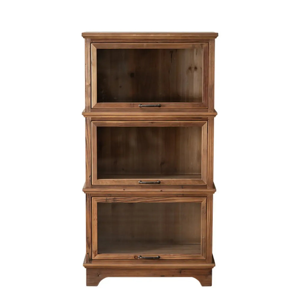 Rustic Brown Minimalist Wooden Ground China Cabinet with Multiple Cabinets and Shelves, Glass Doors