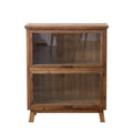 Rustic Brown Minimalist Wooden Ground China Cabinet with Multiple Cabinets and Shelves, Glass Doors