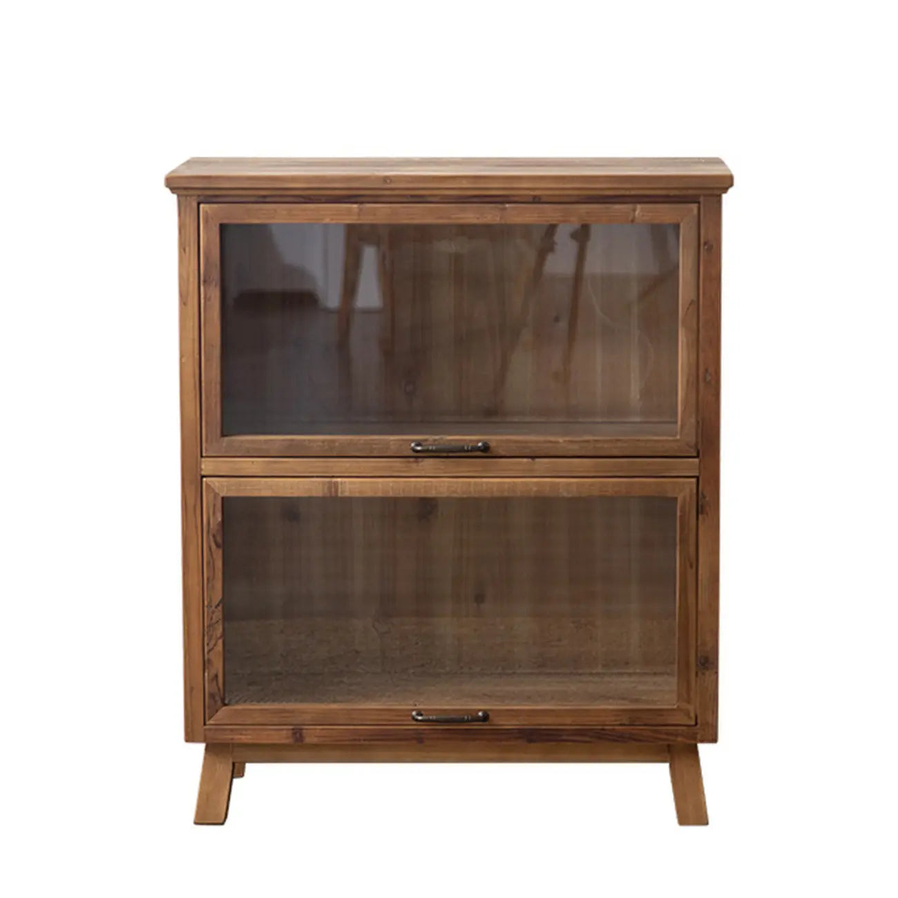 Rustic Brown Minimalist Wooden Ground China Cabinet with Multiple Cabinets and Shelves, Glass Doors