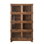Rustic Brown Minimalist Wooden Ground China Cabinet with Multiple Cabinets and Shelves, Glass Doors
