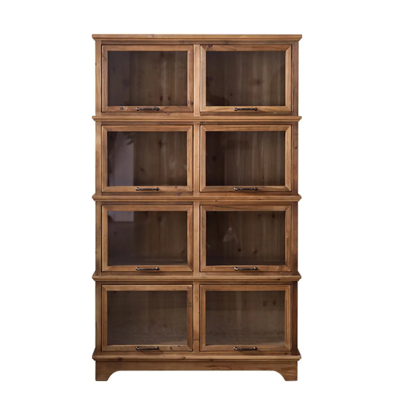 Rustic Brown Minimalist Wooden Ground China Cabinet with Multiple Cabinets and Shelves, Glass Doors