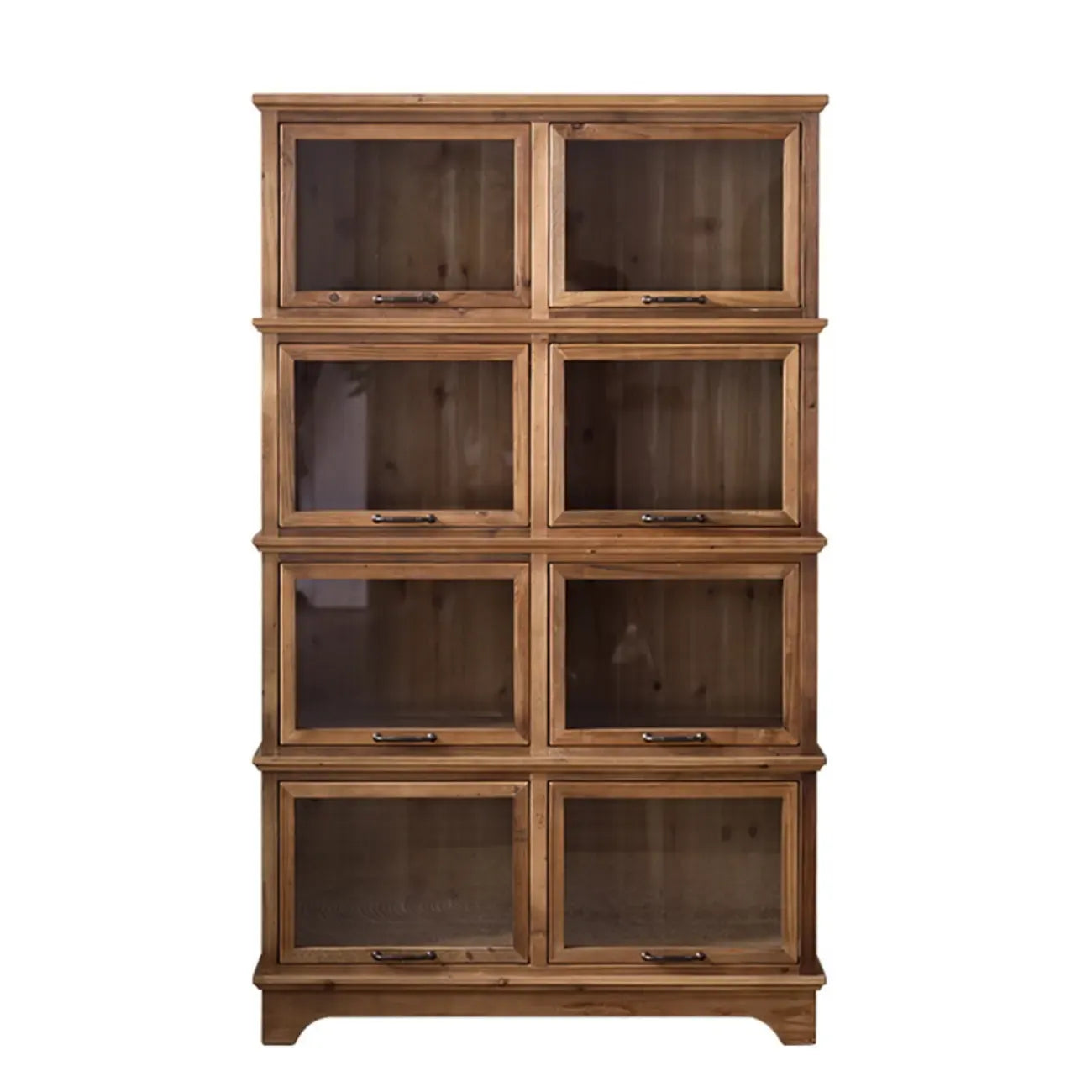 Rustic Brown Minimalist Wooden Ground China Cabinet with Multiple Cabinets and Shelves, Glass Doors