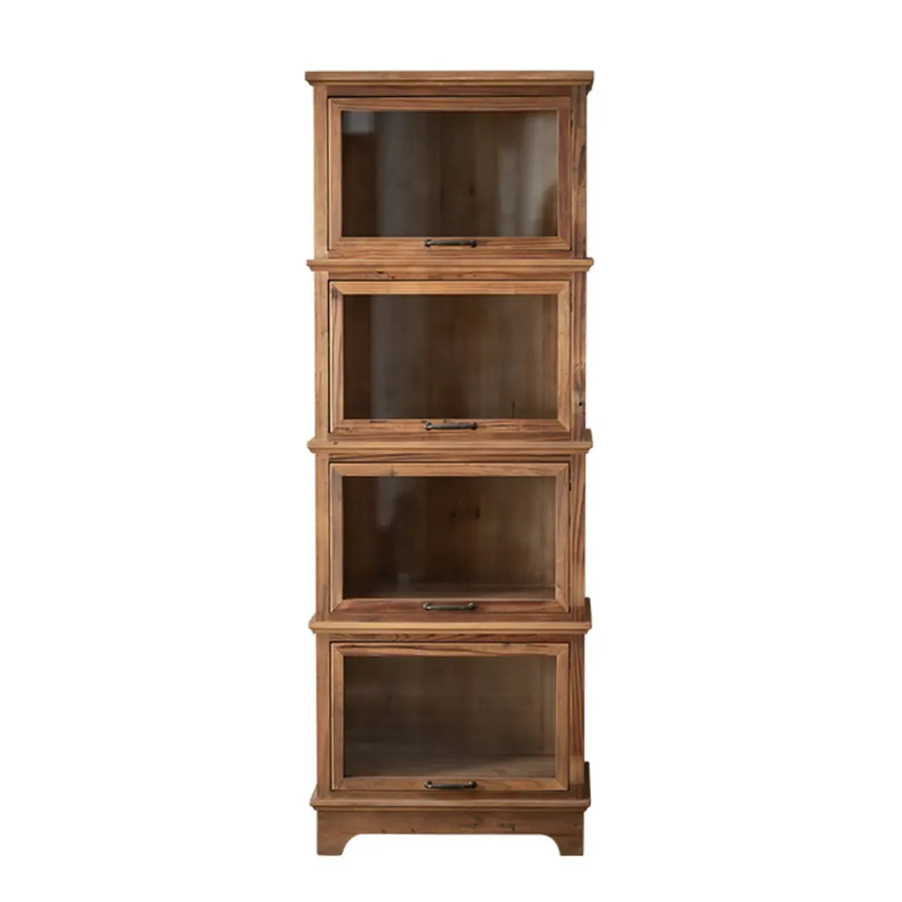 Rustic Brown Minimalist Wooden Ground China Cabinet with Multiple Cabinets and Shelves, Glass Doors