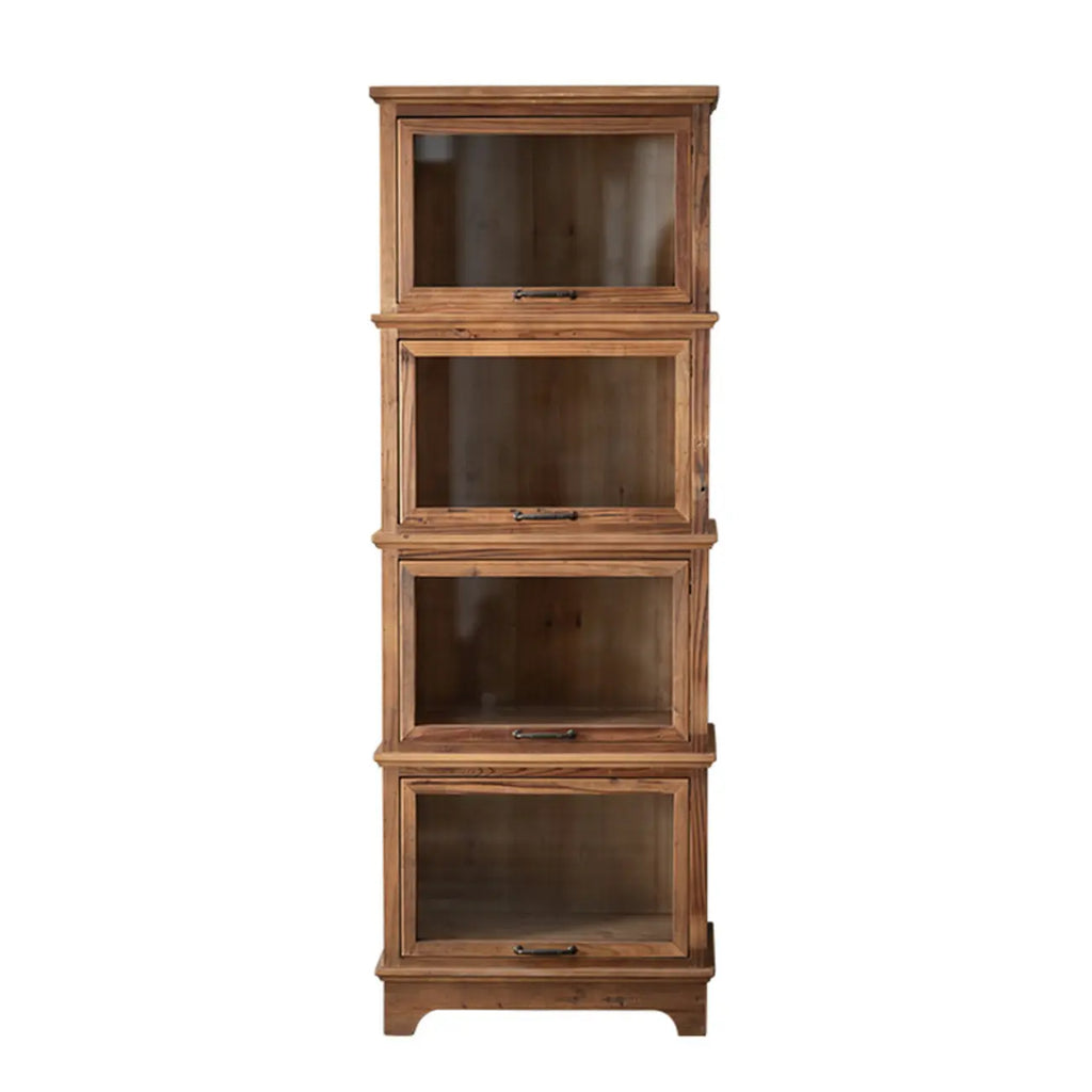 Rustic Brown Minimalist Wooden Ground China Cabinet with Multiple Cabinets and Shelves, Glass Doors