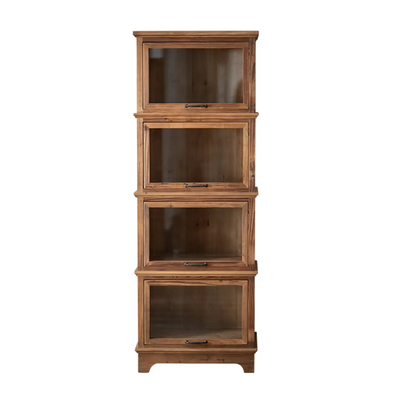Rustic Brown Minimalist Wooden Ground China Cabinet with Multiple Cabinets and Shelves, Glass Doors