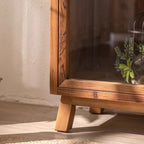 Rustic Brown Minimalist Wooden Ground China Cabinet with Multiple Cabinets and Shelves, Glass Doors
