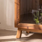 Rustic Brown Minimalist Wooden Ground China Cabinet with Multiple Cabinets and Shelves, Glass Doors