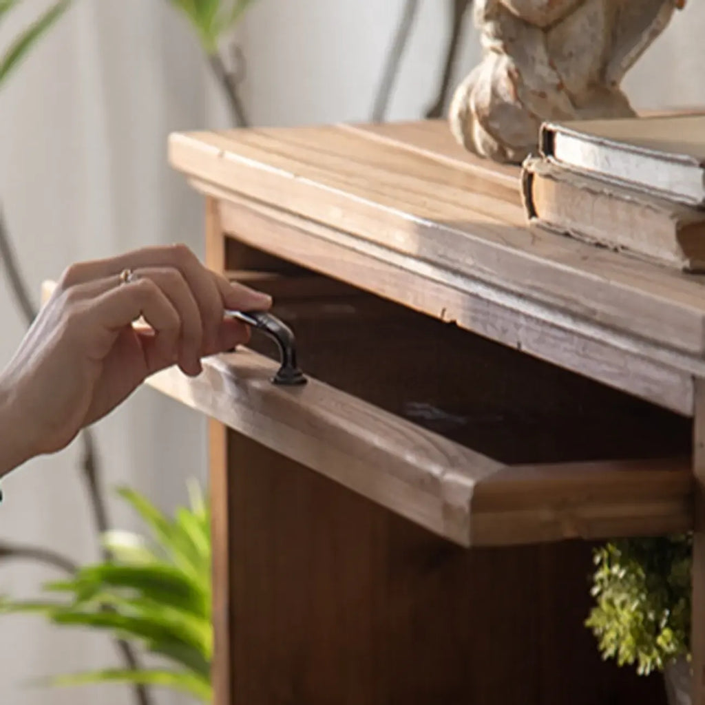 Rustic Brown Minimalist Wooden Ground China Cabinet with Multiple Cabinets and Shelves, Glass Doors