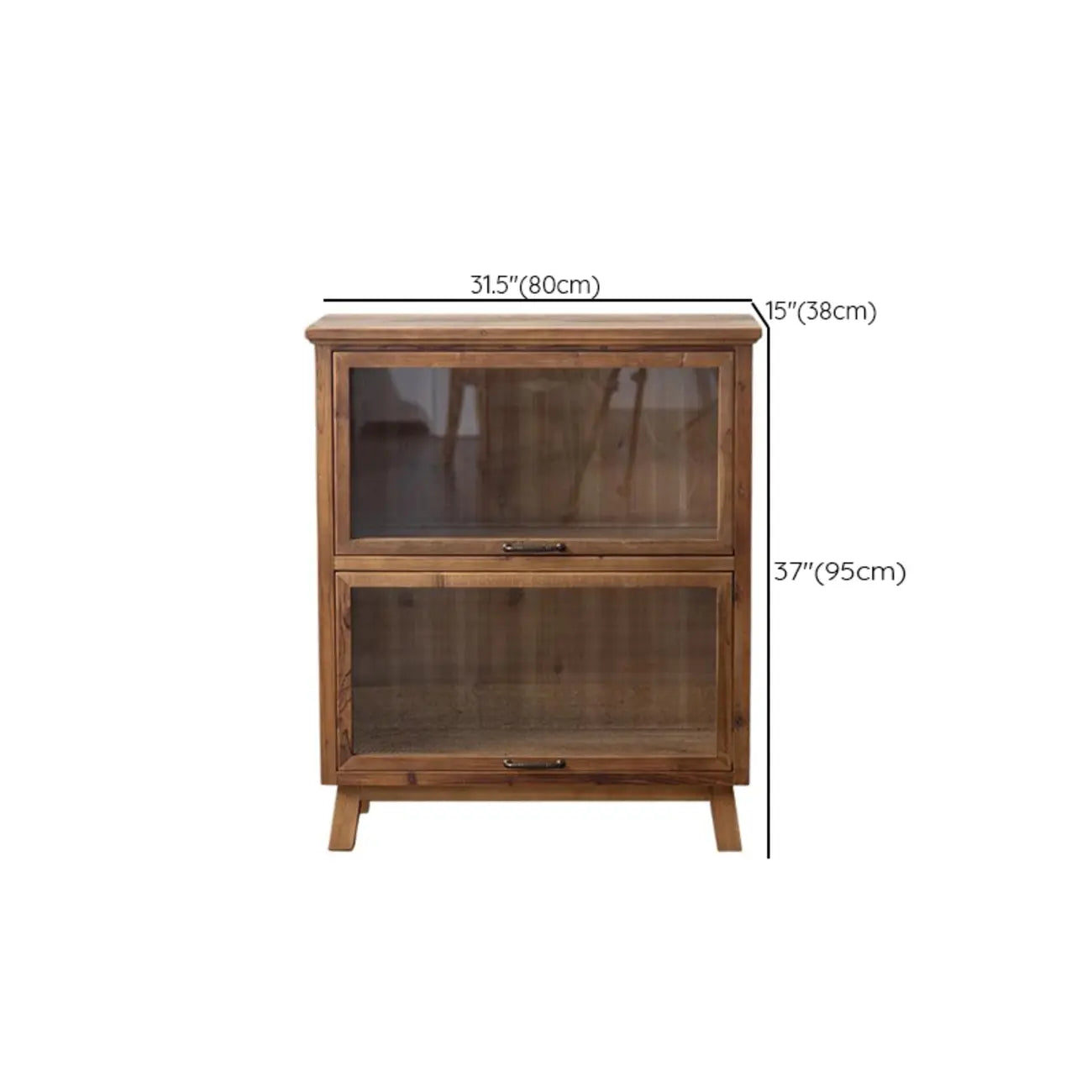 Rustic Brown Minimalist Wooden Ground China Cabinet with Multiple Cabinets and Shelves, Glass Doors