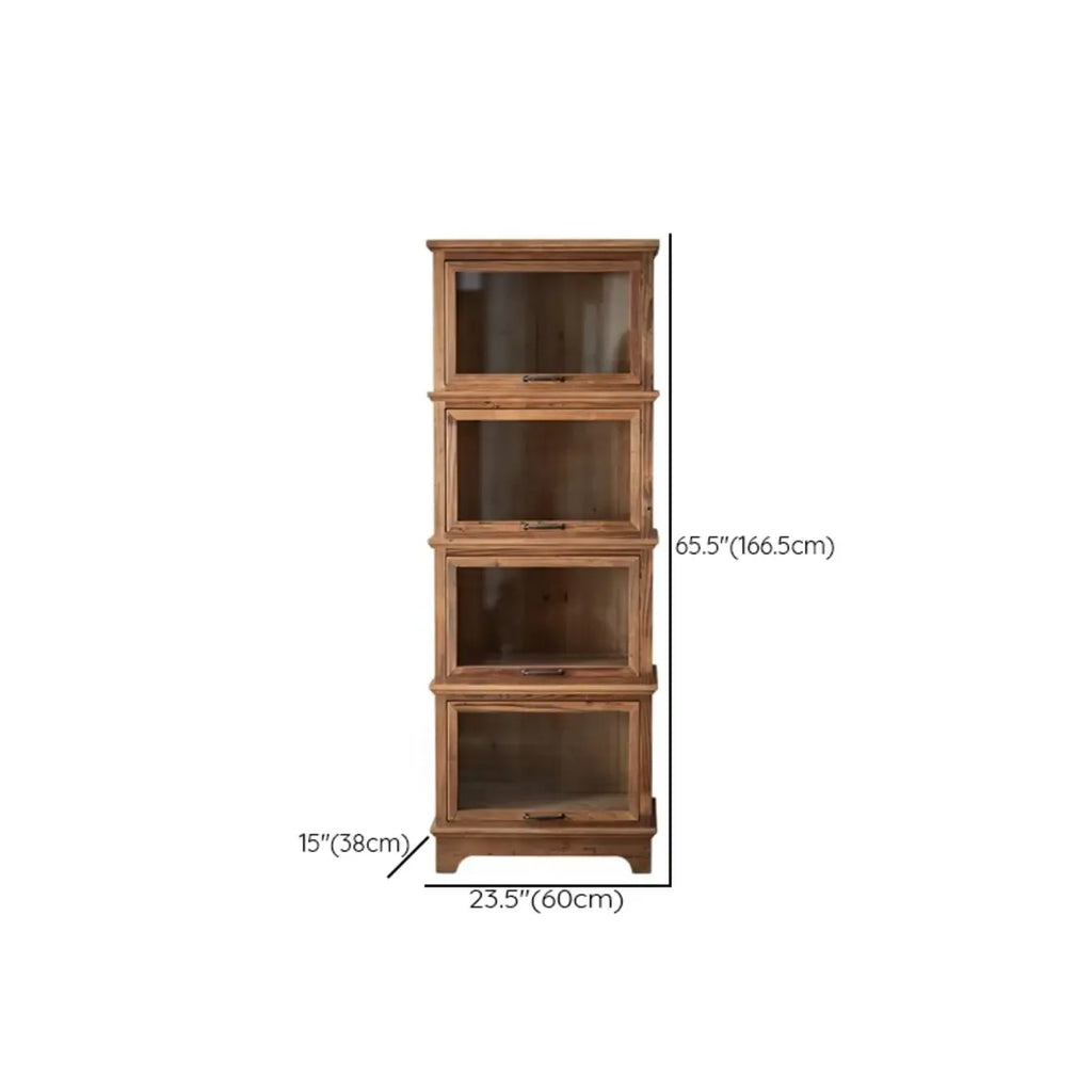 Rustic Brown Minimalist Wooden Ground China Cabinet with Multiple Cabinets and Shelves, Glass Doors