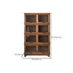 Rustic Brown Minimalist Wooden Ground China Cabinet with Multiple Cabinets and Shelves, Glass Doors