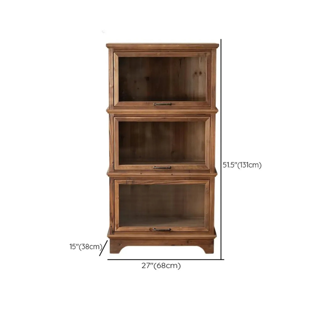Rustic Brown Minimalist Wooden Ground China Cabinet with Multiple Cabinets and Shelves, Glass Doors