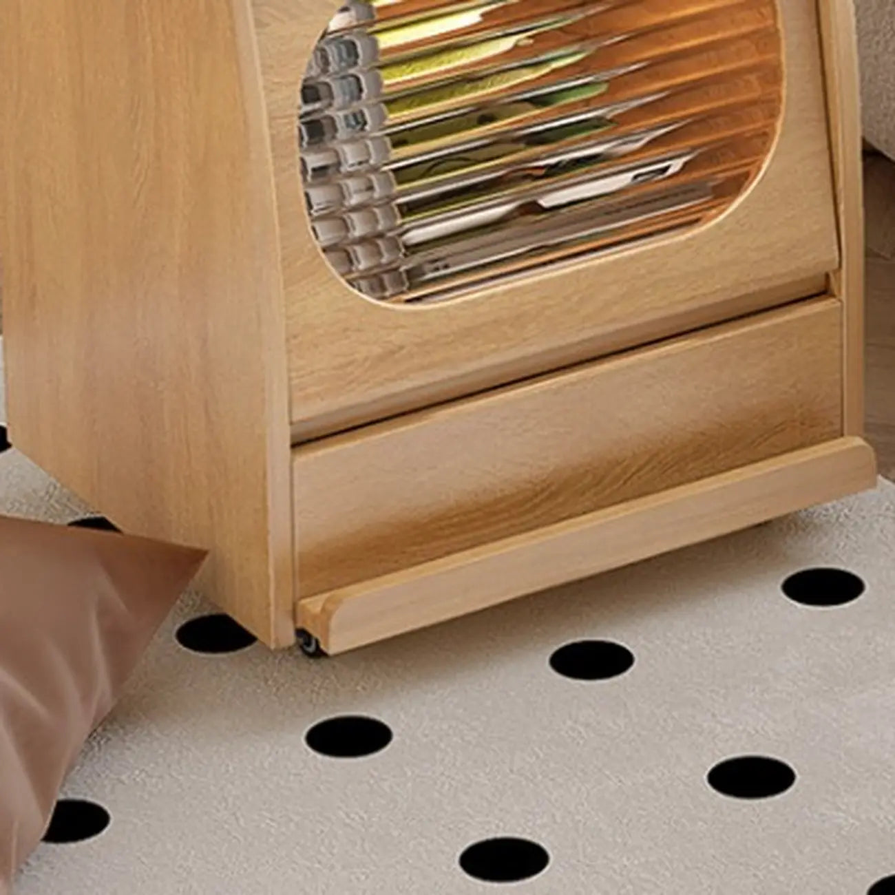 Mobile Natural Wooden Flip-Top Side Table with Storage Drawers