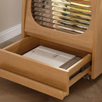 Mobile Natural Wooden Flip-Top Side Table with Storage Drawers