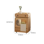 Mobile Natural Wooden Flip-Top Side Table with Storage Drawers