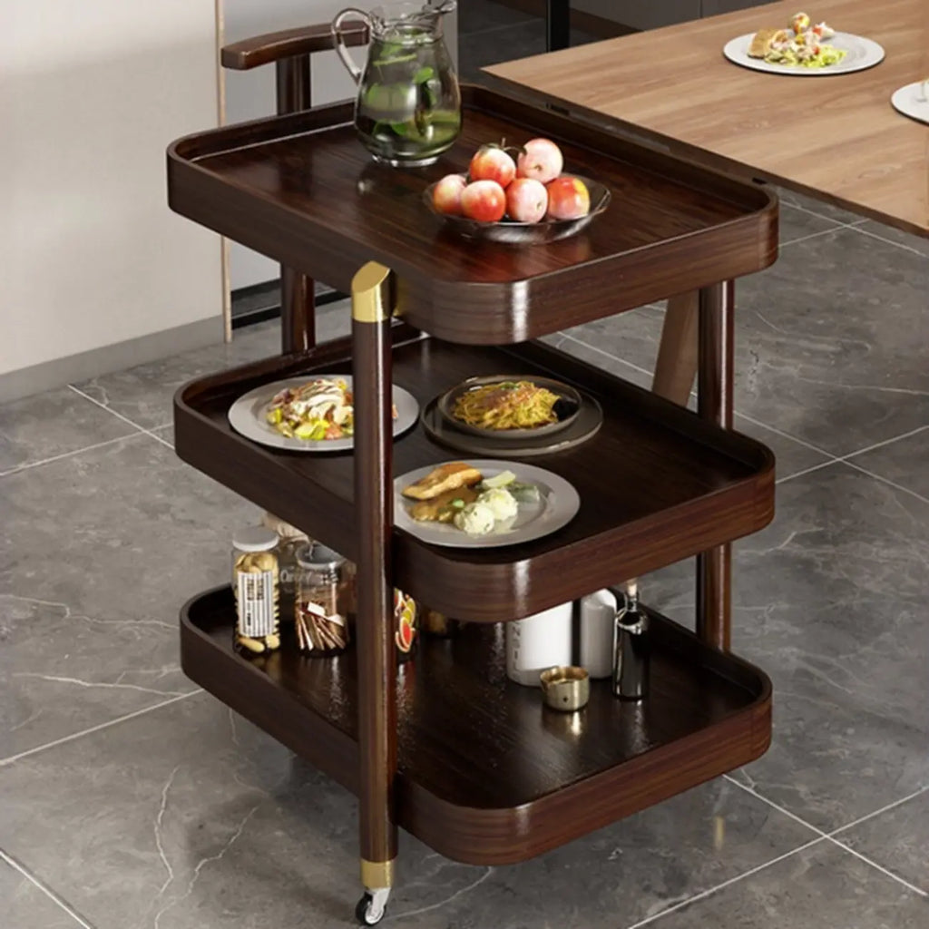 3-Tier Bamboo Brown Round Swivel Side Table for Living Room
