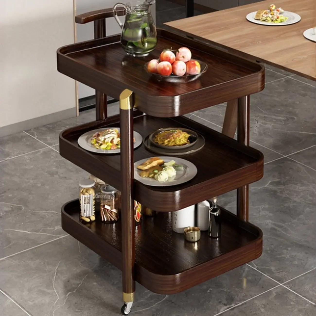 3-Tier Bamboo Brown Round Swivel Side Table for Living Room