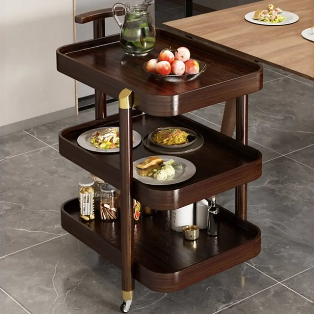 3-Tier Bamboo Brown Round Swivel Side Table for Living Room